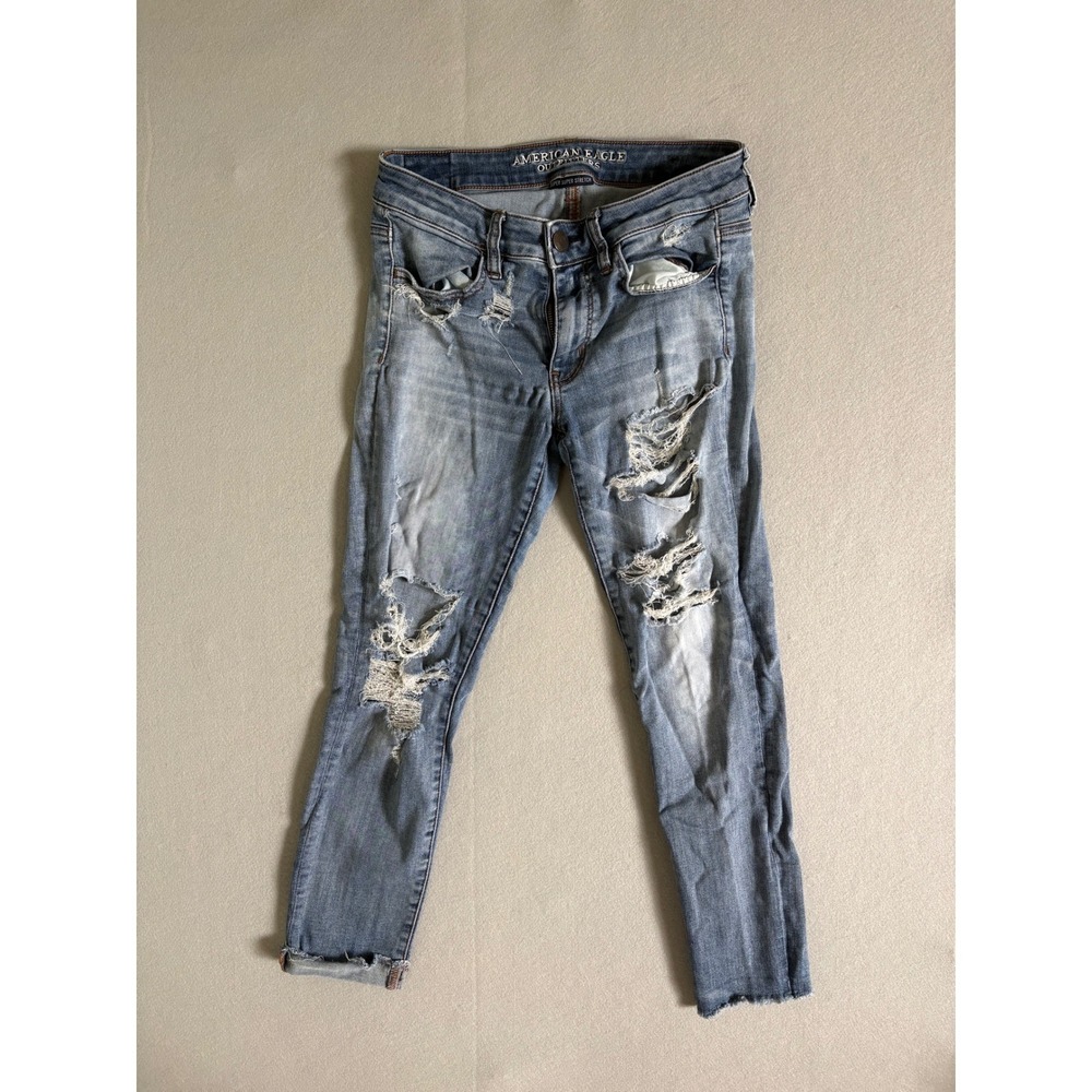 American Eagle Super Super Stretch Distressed Skinny Jeans Blue Denim 28x22 - Picture 2 of 13